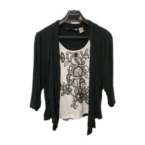 Life Style 2 in 1 Blouse XL Black White Y2K Waterfall Cardigan Witchy Whimsigoth